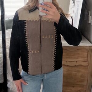 Vintage Studio Works Suede Patchwork Boho Chic 90s Zip-Front Jacket Size Medium